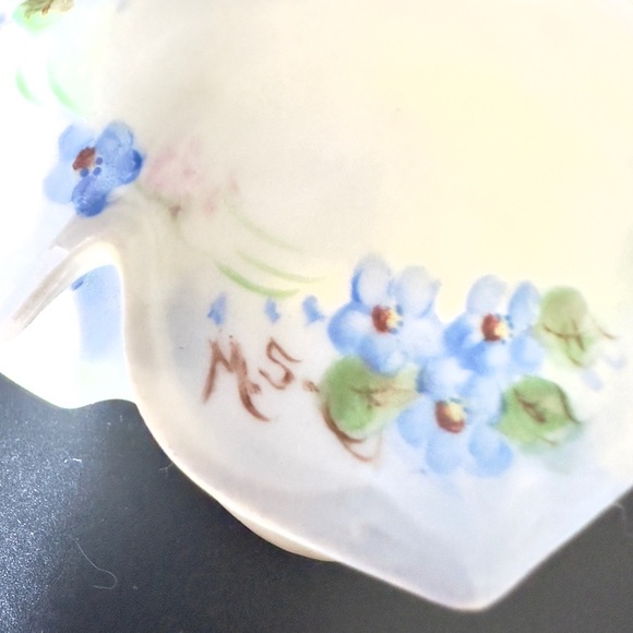 Antique RS Germany Trinket Dish Powder Jar Blue Flowers Hand Painted Signed M.S. - Picture 8 of 15